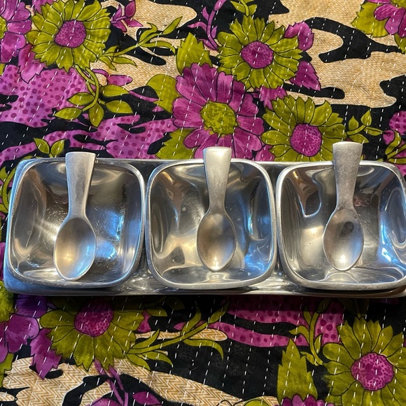 Pottery Barn Other - Pottery Barn Barona metal tray and 3 bowls and spoons for party table
